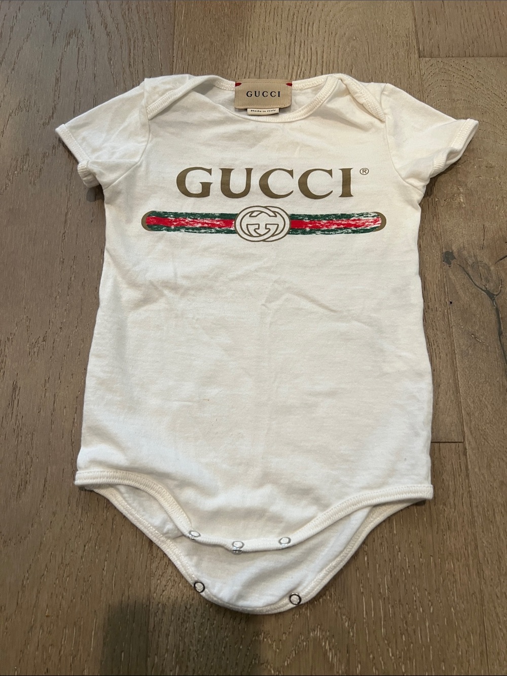 Gucci White Baby Bodysuit with Green & Red Stripe Authentic
